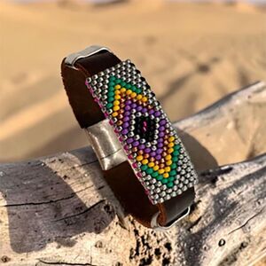 Leather Hand-beaded Bracelet Southwest Style